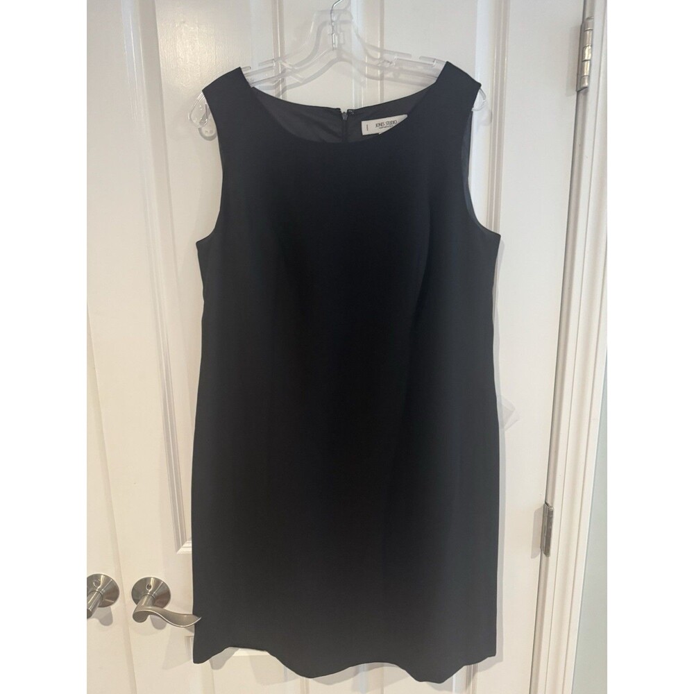 Jones Studio Women's Black Shift Dress Sleeveless Zip 14W Polyester New